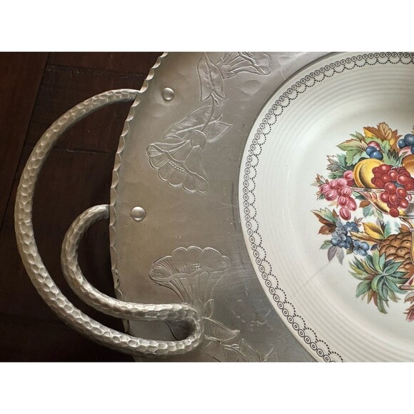 Triumph Limoges 22K White Gold‎ Porcelain Hammered Aluminum Farberware Plate VTG - Picture 11 of 11